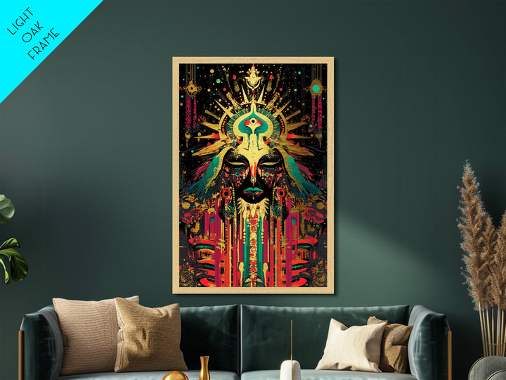 Occult Goddess Metallic Gold Art Metal Art Halloween Spooky Season Wall Art Vibrant Mystical Decor in a Real Wood Frame