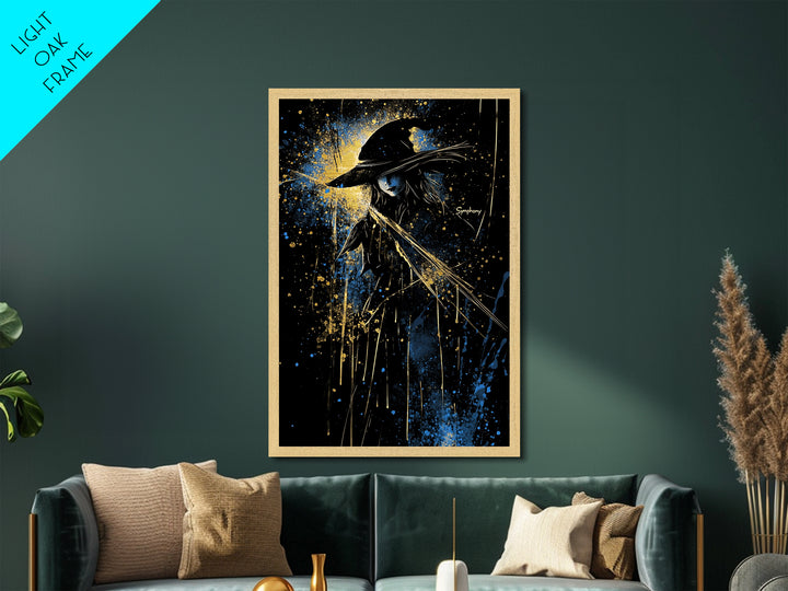 Witchy Gothic Halloween Wall Art Metallic Gold Art Metal Art Spooky Season Decor Portrait Framed in Solid Real Wood