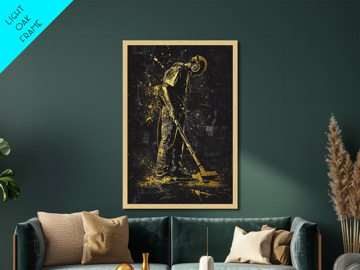 Zombie Janitor Spooky Metallic Gold Art, Dark Halloween Metal Art Wall Print With Real Wood Framing, Haunted Horror Home Accent