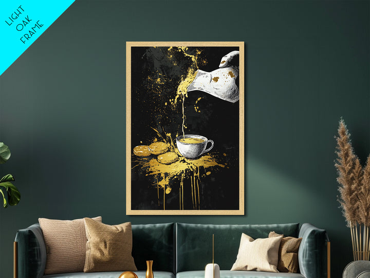 Witch’s Tea Metallic Gold Art Metal Art Gothic Halloween Print with Real Wood Frame Creepy Kitchen or Spooky Dining Room Decor