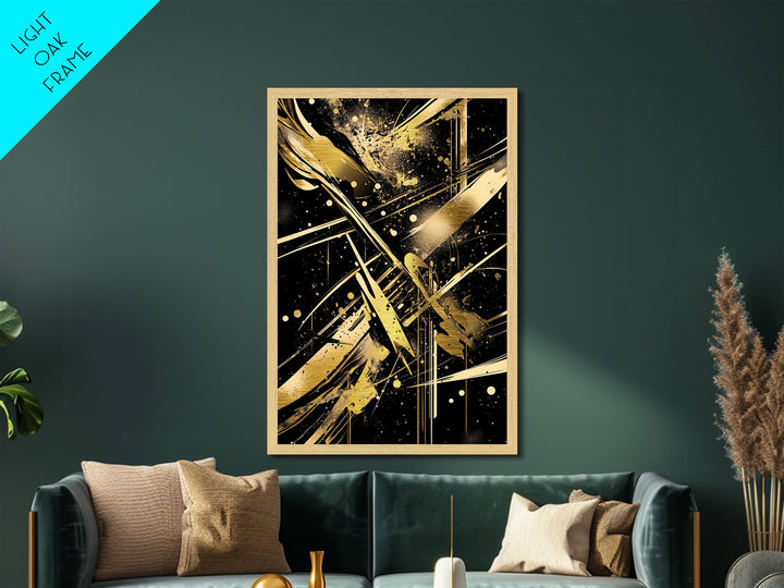 Abstract Haunted Geometry Metallic Gold Art Metal Art, Spooky Halloween Modern Gothic Wall Hanging with Real Wood Frame