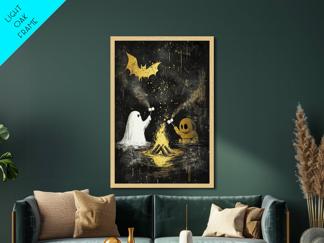 Abstract Black and Gold Woman’s Face, Witchy Metallic Gold Art, Spooky Season Metal Art with Real Wood Frame for Decor