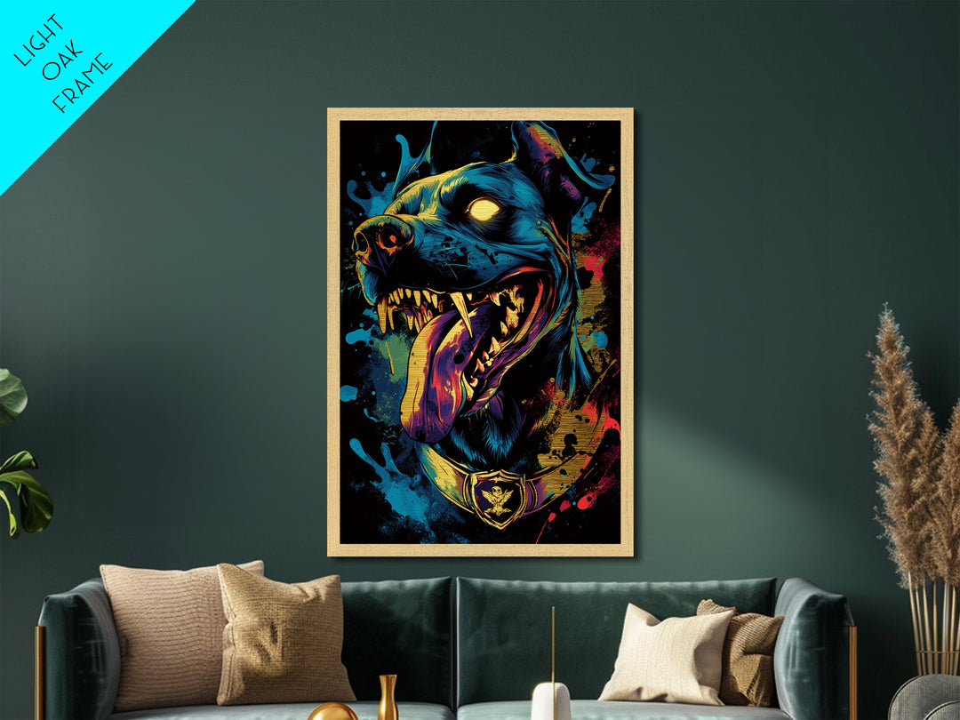 Hellhound Portrait Metallic Gold Art Metal Art Gothic Halloween Creepy Wall Art framed in real wood handmade spooky décor accent