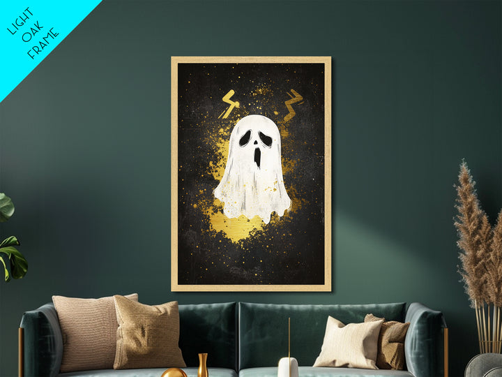 Ghostly Scream Metallic Gold Art Metal Art | Horror Halloween Wall Art With Real Wood Frame Gothic Haunted Decor