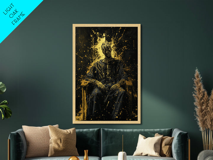 Abstract Haunted Figure On Throne Metallic Gold Art Metal Art Spooky Gothic Drip Painting With Real Wood Frame