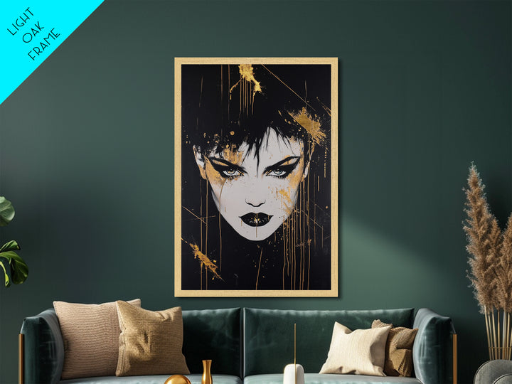 Gothic Vampire Portrait Metallic Gold Art Metal Art Halloween Spooky Season Wall Decor Framed In Real Wood