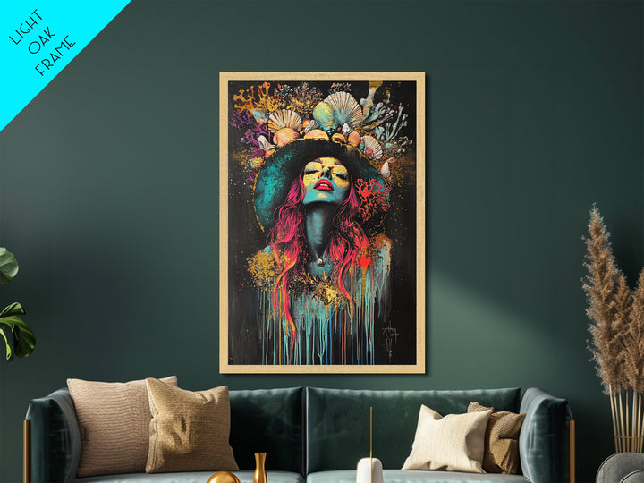 Witchy Woman Metallic Gold Art Metal Art | Psychedelic Spooky Season Portrait Wall Décor in Handcrafted Real Wood Frame