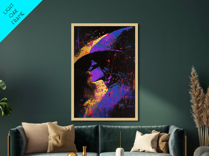 Witchy Woman Portrait Metallic Gold Art, Bold Metal Art Vibrant Purple Halloween Witch Wall Decor in Real Wood Frame Gothic Accent
