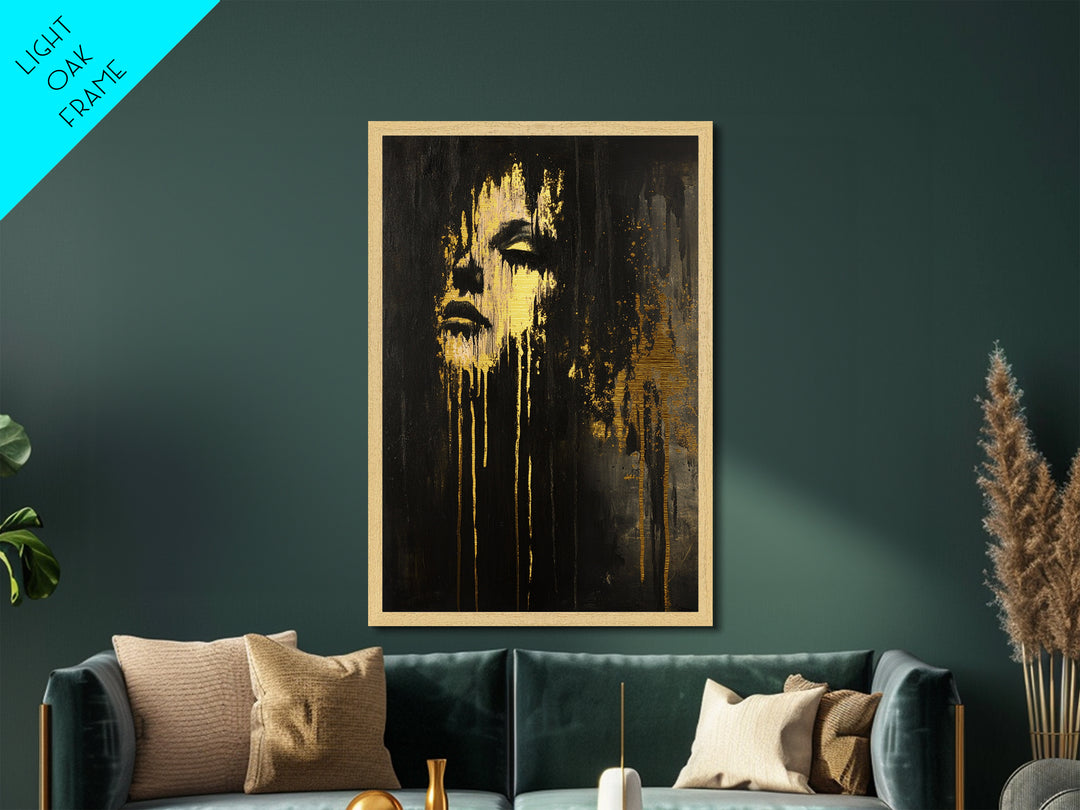 Ghostly Fading Face – Horror-Inspired Metallic Gold Art, Gothic Wall Metal Art, Spooky Season Artwork Framed with Real Wood