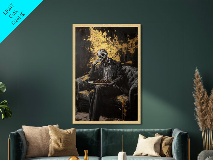 Skull Butler Metallic Gold Art, Gothic Horror Metal Art with Wooden Frame, Spooky Halloween Creepy Wall Decor Accent