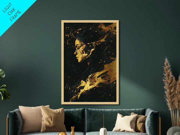 Witchy Woman Portrait Metal Art, Spooky Season Metallic Gold Art in Real Wood Frame, Halloween Haunted Wall Decor Accent