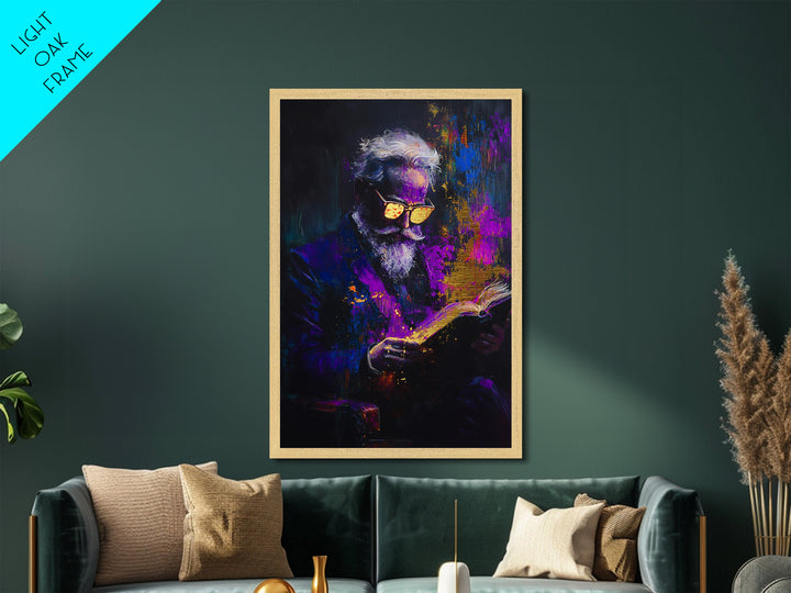 Haunted Scholar Metallic Gold Art Metal Art Gothic Halloween Painting with Real Wood Frame Spooky Reading Room Wall Decor