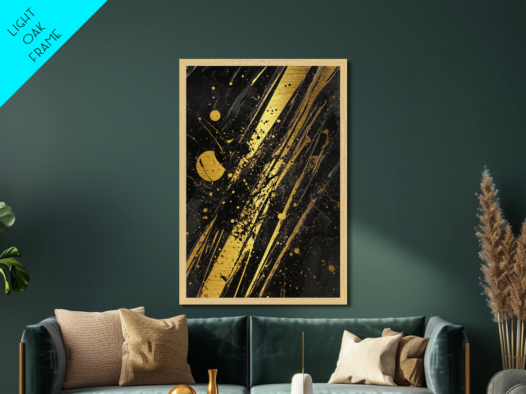Witchy Abstract Splatter Metallic Gold Art on Black, Gothic Spooky Season Metal Art with Real Wood Frame for Halloween Decor