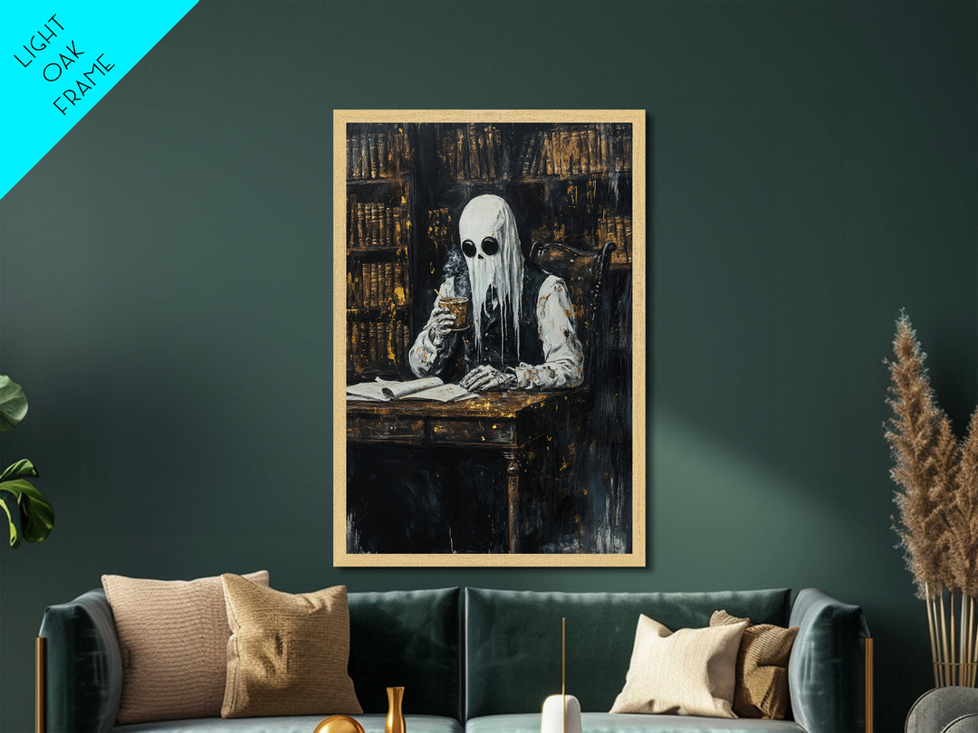 Gothic Librarian Metallic Gold Art, Creepy Masked Figure Metal Art Painting, Dark Halloween Home Decor framed with real wood