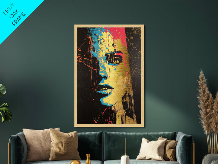 Color Splash Haunted Portrait, Bold Spooky Pop Art Face in Metallic Gold Art, Gothic Season Metal Art with wood frame