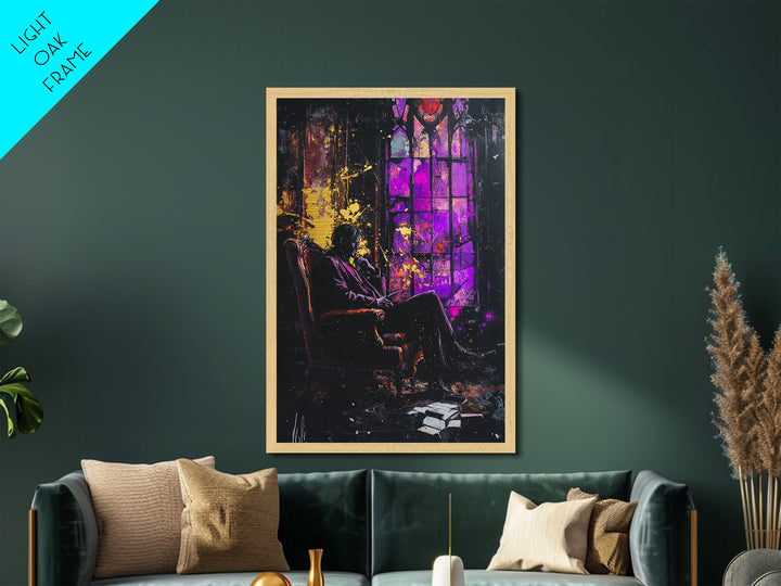Gothic Vampire Study Metallic Gold Art, Haunted Horror Portrait Metal Art, Halloween Wall Decor with Real Wood Frame