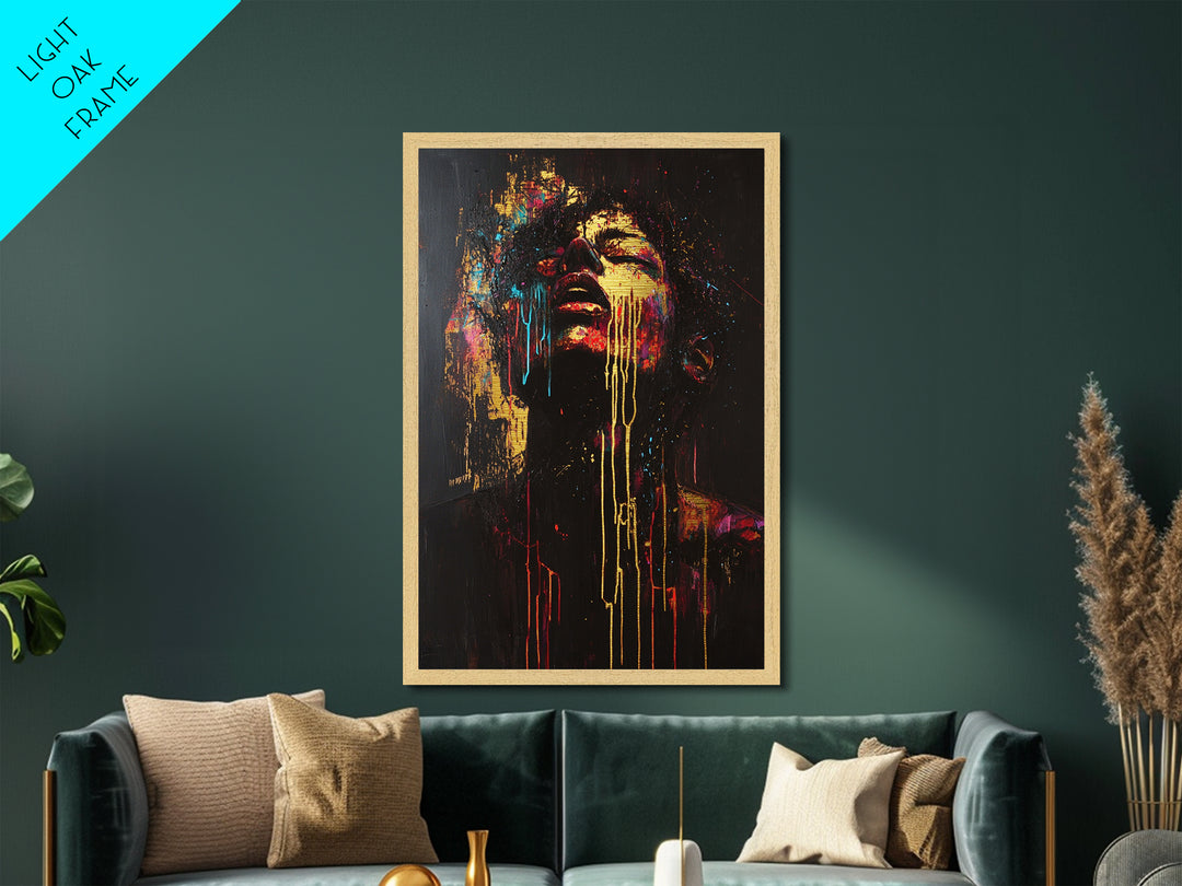 Vibrant Horror Scream Metallic Gold Art Metal Art Creepy Spooky Halloween Abstract Wall Art in real wood handcrafted frame