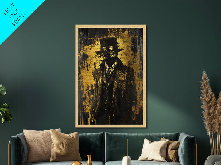 Victorian Gentleman Silhouette | Haunted Gothic Metallic Gold Art, Metal Art, Halloween Paranormal Decor with Real Wood Framing