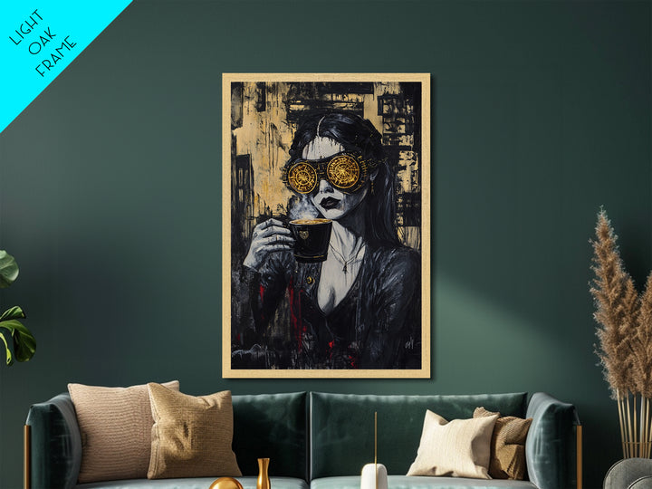 Steampunk Witch Metallic Gold Art, Spooky Gothic Metal Art Portrait, Halloween Wall Hanging with Real Wood Frame