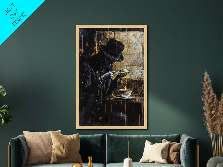 Haunted Gentleman Dining Metallic Gold Art Gothic Metal Art with Real Wood Frame | Spooky Halloween Wall Decor