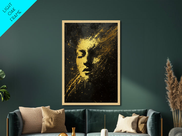 Haunted Golden Face Metallic Gold Art Metal Art Spooky Season Halloween Wall Hanging with natural wood frame