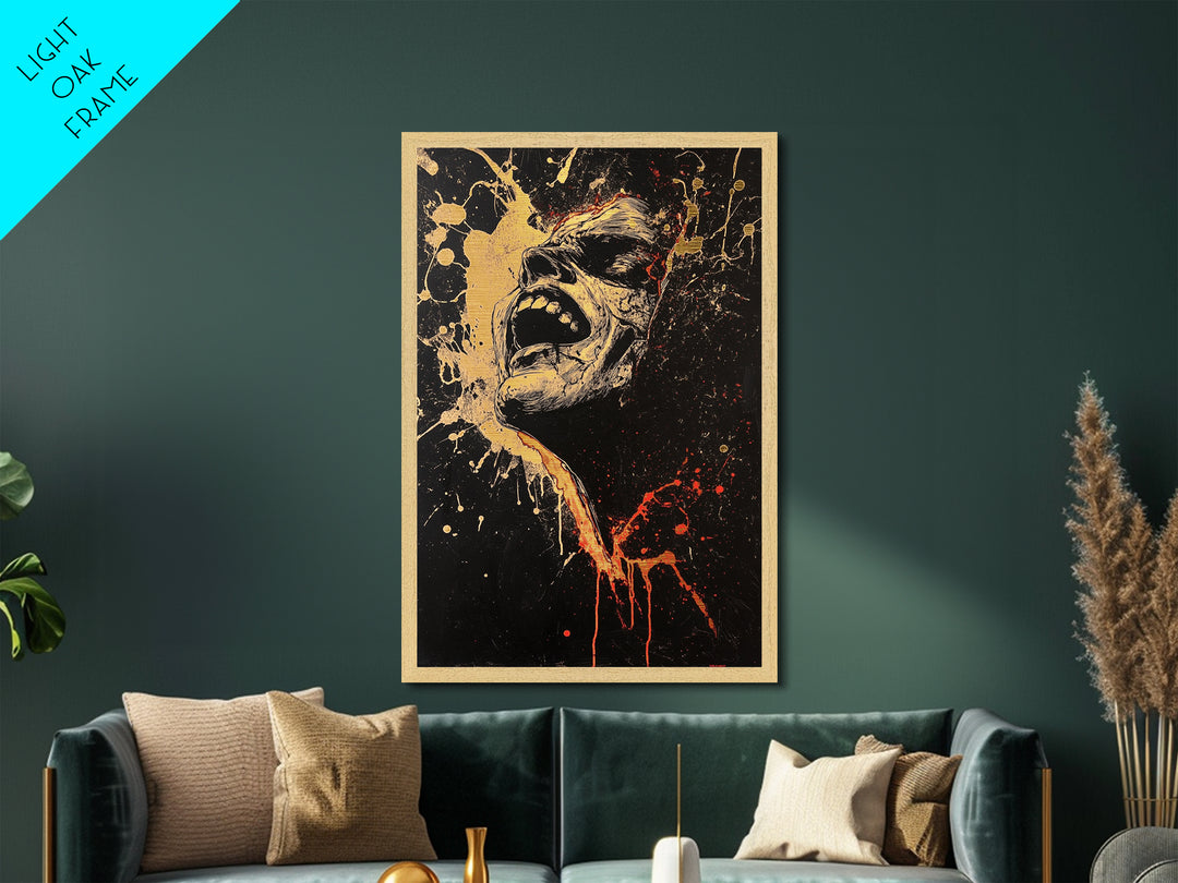 Haunted Scream Horror Wall Art | Metallic Gold Art & Metal Art | Gothic Halloween Decor, Real Wood Frame for Spooky Season