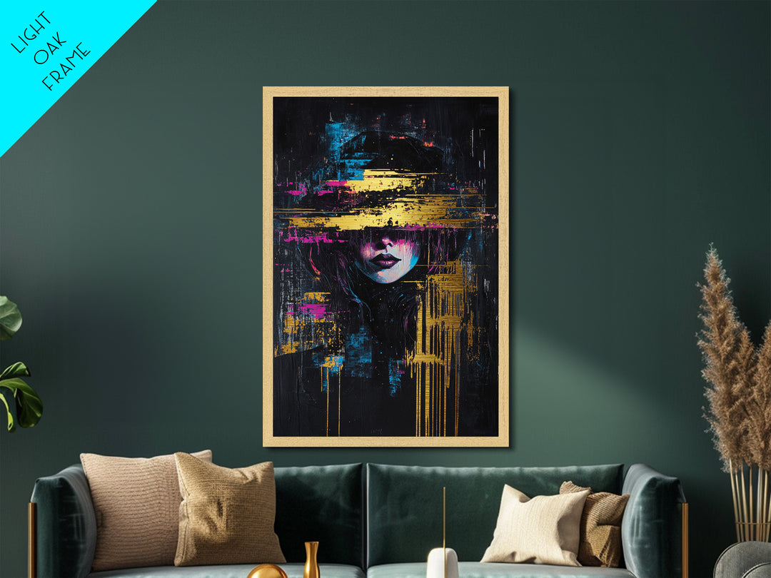 Cyberpunk Witch Portrait, Metallic Gold Art, Halloween Decor, Witchy Decor
