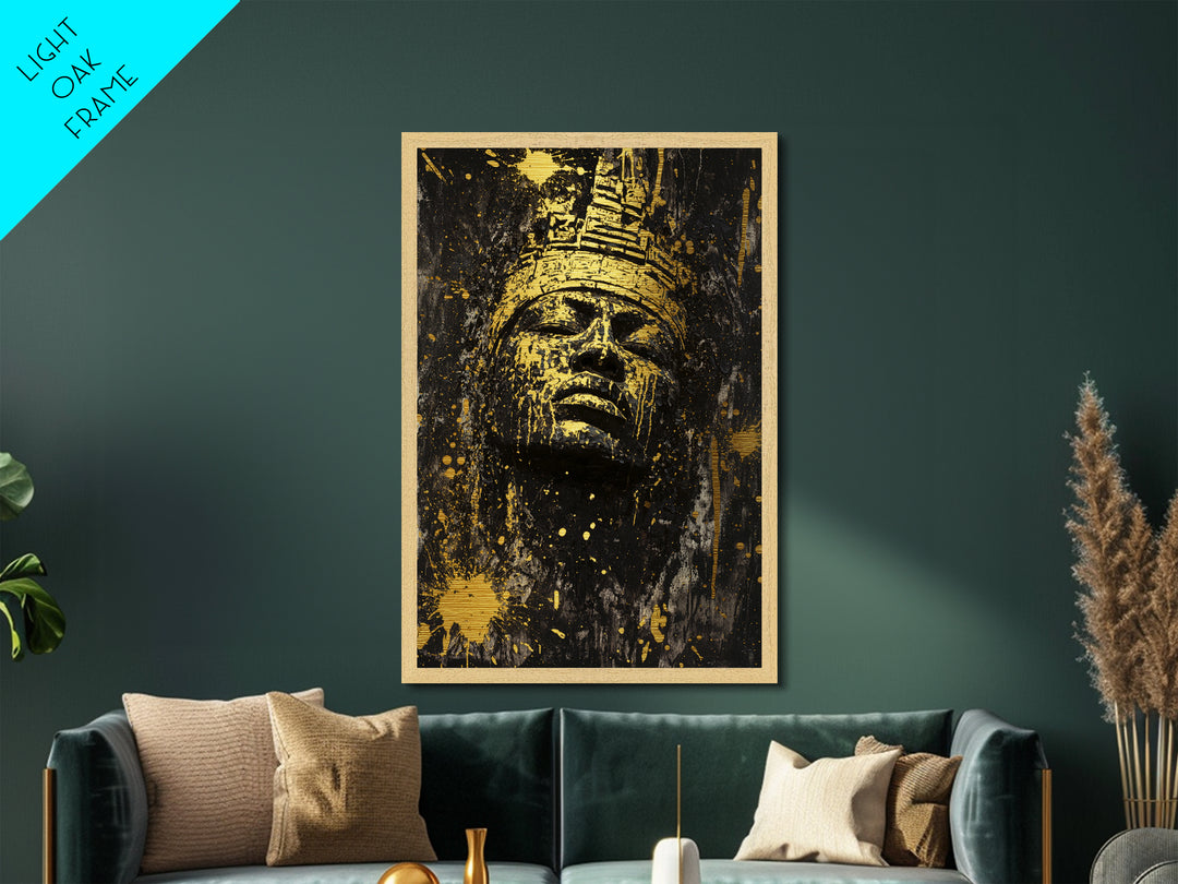 Ancient Haunted King Metallic Gold Art Metal Art Gothic Halloween Spooky Wall Decor with sturdy natural wood framing
