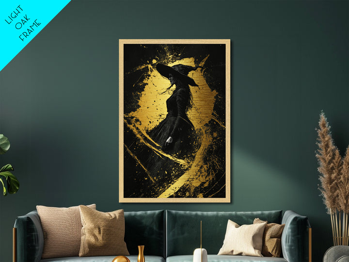 Haunted Witch Metallic Gold Art Metal Art Gothic Wall Decor With Real Wood Frame Spooky Halloween Witchy Home Accent