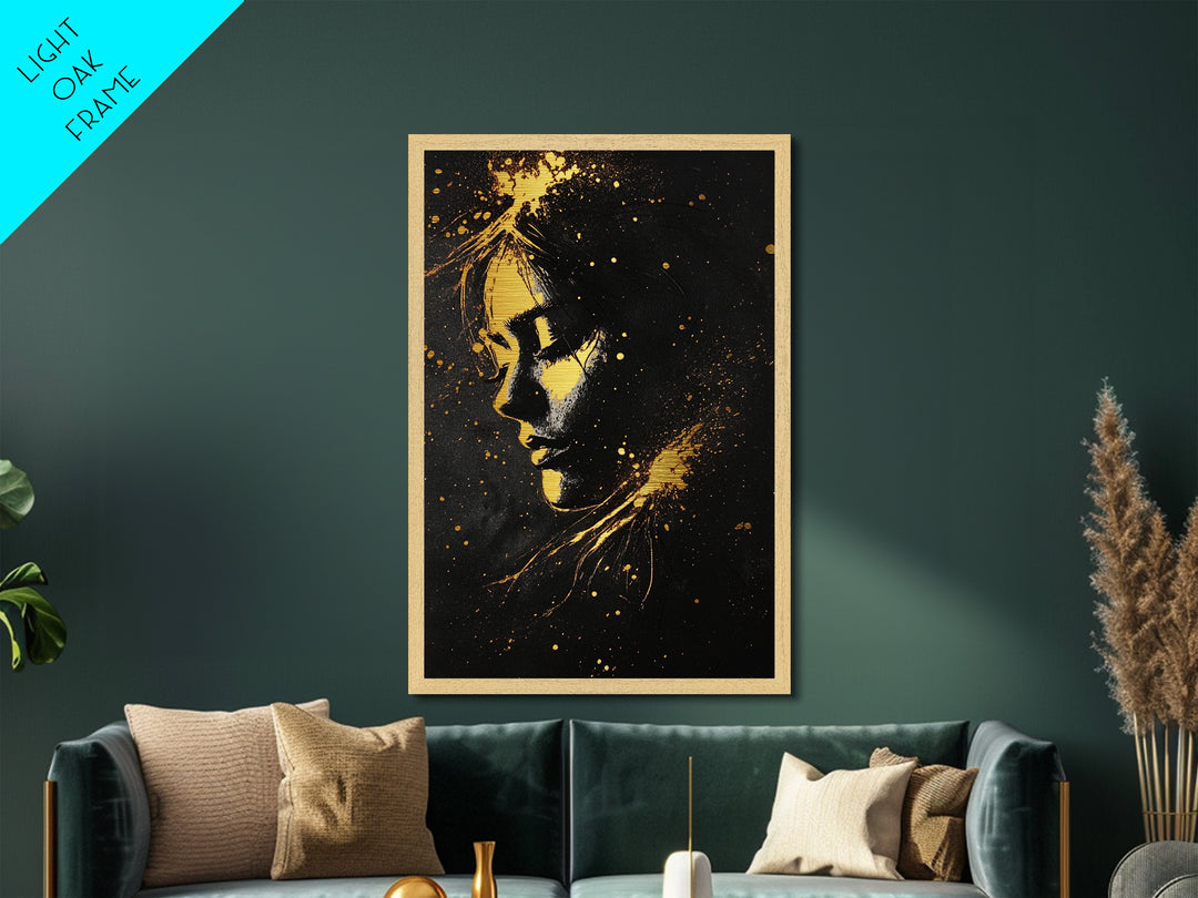 Gothic Portrait Metallic Gold Art Metal Art Spooky Woman Face In Natural Wood Frame Creepy Halloween Wall Decoration