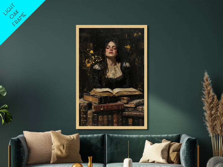 Halloween Sorceress Metallic Gold Art Metal Art Witchy Painting Framed In Real Wood Spooky Season Gothic Wall Hanging