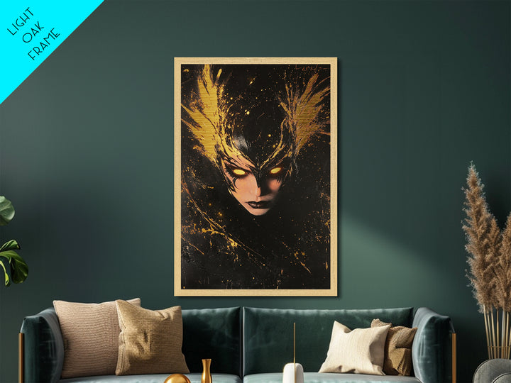 Dark Queen Metallic Gold Art Metal Art Horror Gothic Portrait With Handcrafted Wood Frame Spooky Halloween Wall Hanging