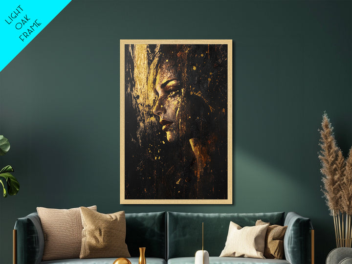 Dark Sorceress Profile Metallic Gold Art Metal Art | Spooky Gothic Halloween Wall Art In Stained Real Wood Frame