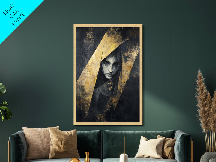 Witch Hat Woman Metallic Gold Art, Vibrant Spooky Season Metal Art Painting, Gothic Halloween Horror Artwork in Real Wood Frame