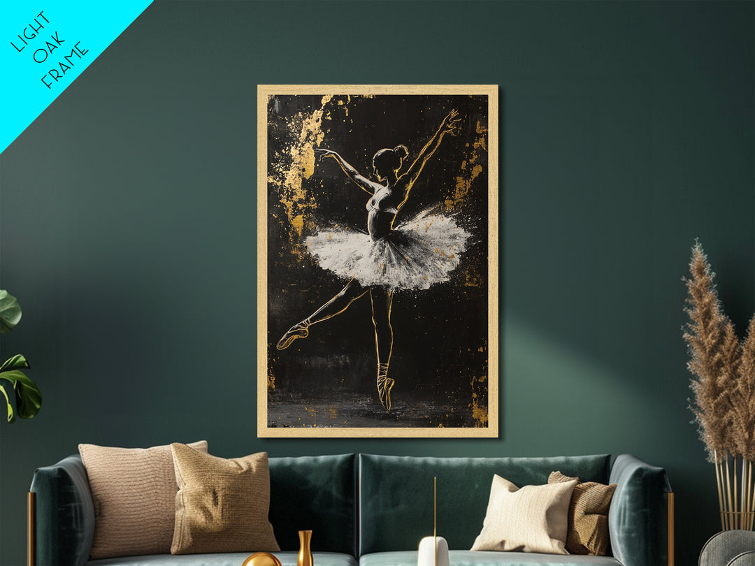 Ballerina Of Shadows Metallic Gold Art, Haunted Ballet Metal Art, Gothic Halloween Dance Wall Decor In Real Wood Frame