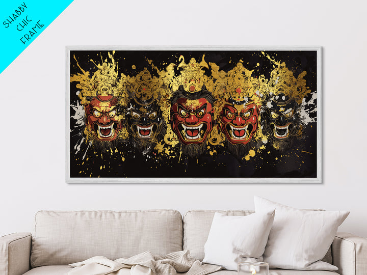 Abstract Mask Metallic Gold Metal Print, Splatter Art On Metal Wall Décor, Real Wood Frame, Gothic Dark Statement Artwork