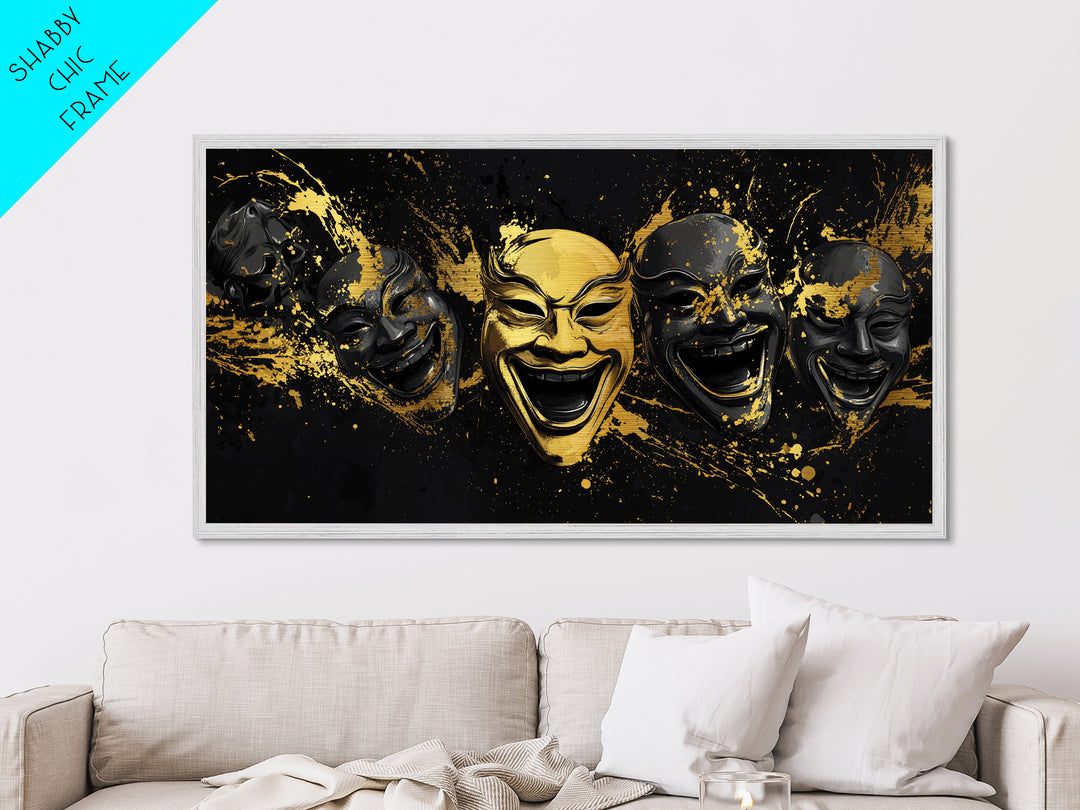 Fierce Demon Mask Metallic Gold Metal Print, Splatter Abstract Mask Art On Metal, Real Wood Frame Wall Décor, Bold Gothic Artwork