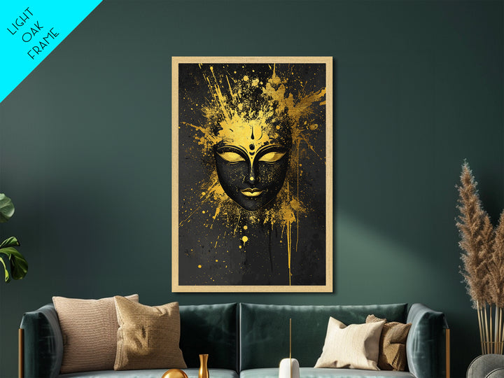 Goddess Face Metallic Gold Metal Print, Spiritual Wall Decor, Sacred Feminine Art, Real Wood Framed Modern Gold Artwork