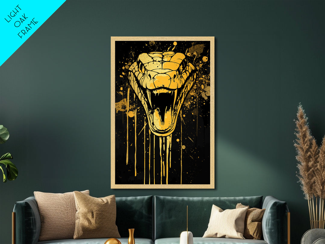Viper Snake Fang Artwork,Modern Animal Wall Decor,Real Wood Frame,Bold Serpent Art,Striking Statement Decor