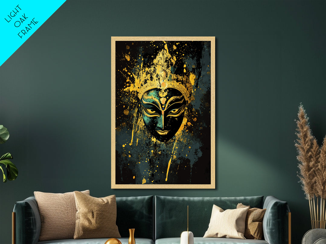 Mystical Goddess Face Artwork,Spiritual Wall Decor,Real Wood Frame,Bold Divine Art,Striking Sacred Home Accent