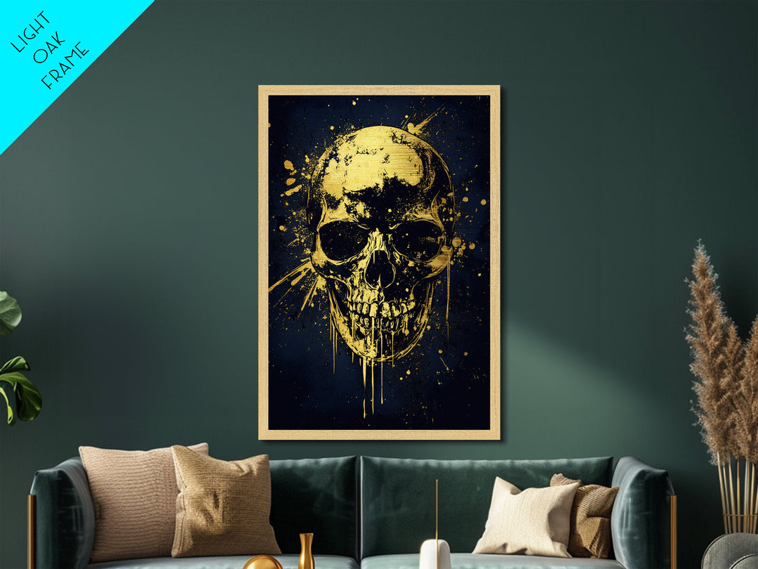 Bold Skull Artwork,Modern Gothic Wall Decor,Real Wood Frame,Striking Macabre Art,Edgy Statement Home Accent