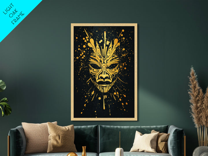 Ornate Tribal Mask Artwork,Bold Cultural Wall Decor,Real Wood Frame,Striking Ethnic Art,Modern Statement Accent