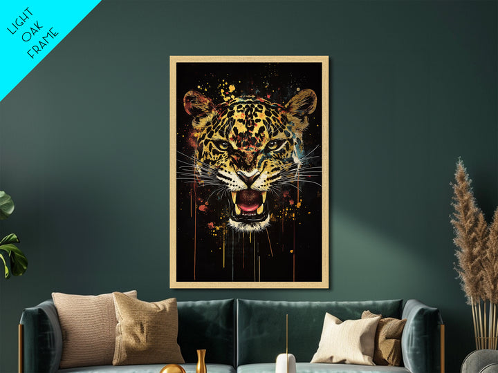 Jaguar Roar Metallic Gold Metal Print, Animal Wall Art, Real Wood Frame, Bold Wildlife Decor, Tribal Inspired Big Cat Home Accent