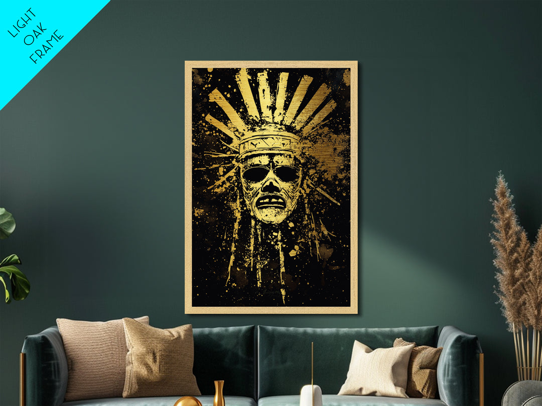 African Goddess Splatter Portrait, Metallic Gold Metal Print, Cultural Wall Art, Real Wood Frame, Bold Feminine Artwork
