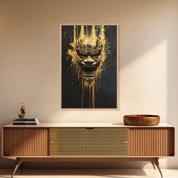Spartan Warrior Helmet Splatter Art, Gold Canvas Print, Historical Wall Decor, Real Wood Frame, Ancient Warrior Artwork