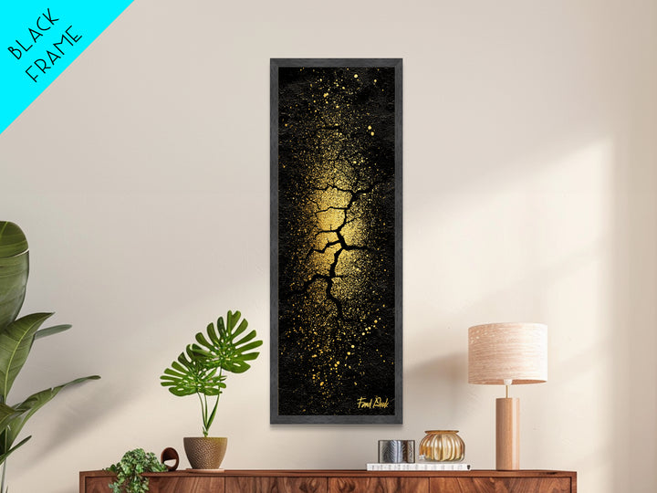 Cracked Earth Norse Ragnarok Metallic Gold Art Metal Art, Nordic Mythology Abstract Wall Decor, framed in handcrafted wood