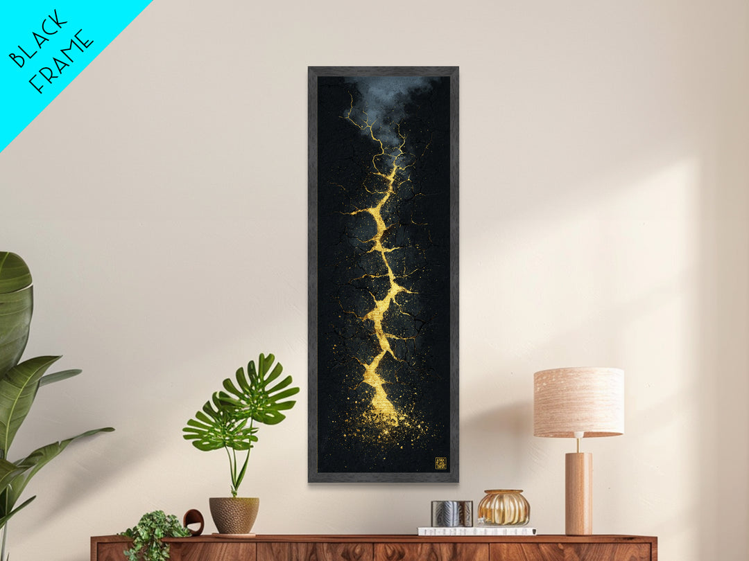 Cracked Path Ragnarok Metallic Gold Art Metal Art, Norse Mythology Abstract Wall Decor for Office, framed in solid wood