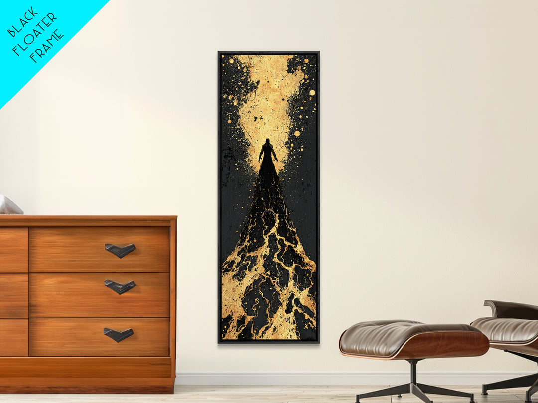 Ascendant Warrior Norse Canvas Gold Art Canvas Art, Viking Mythology Wall Decor for Man Cave or Office, with wood framing