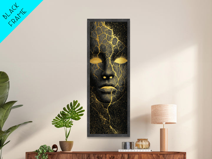 Mystical Nordic Mask Metallic Gold Art Metal Art | Viking Mythology Inspired Wall Art | Man Cave or Office Decor with Real Wood Frame