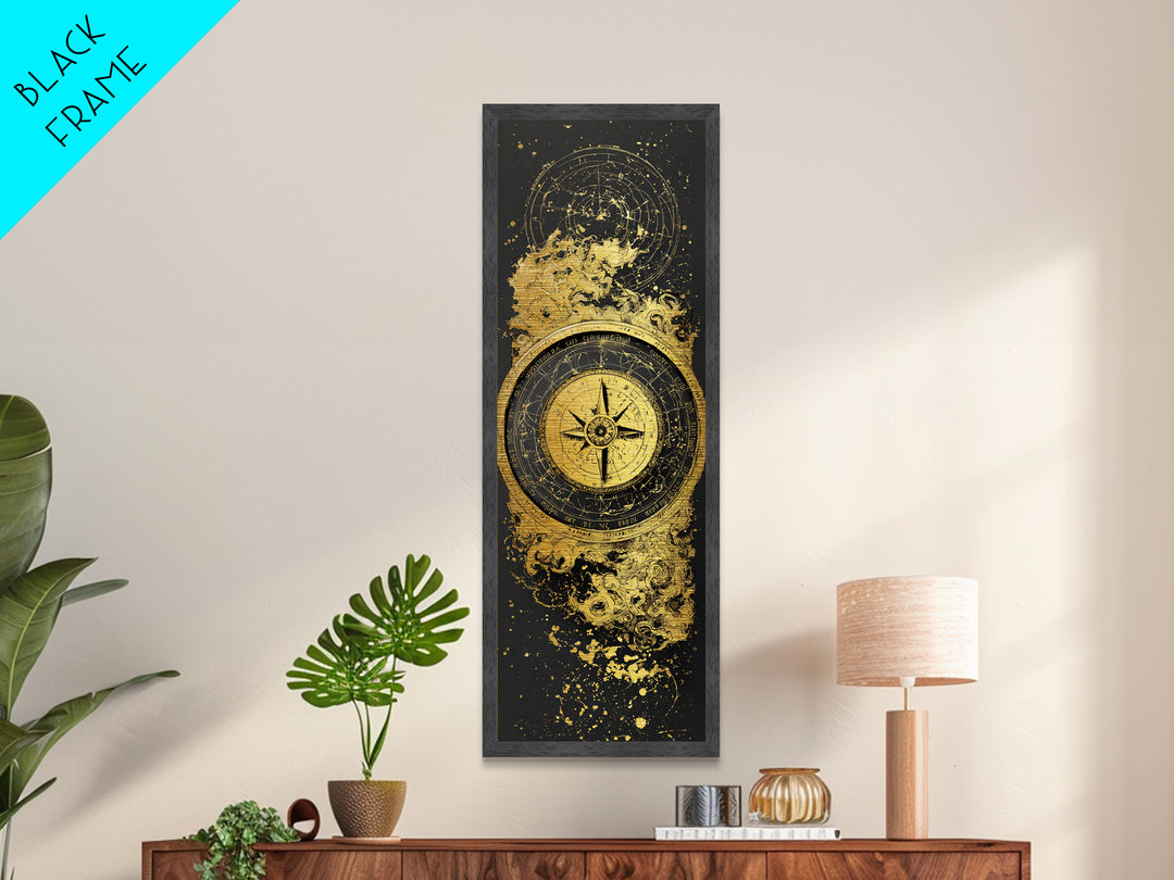 Golden Compass Nordic Wall Art, Wood Framed Metal Art, Metallic Gold Art, Gold Leaf, Gold Foil Art